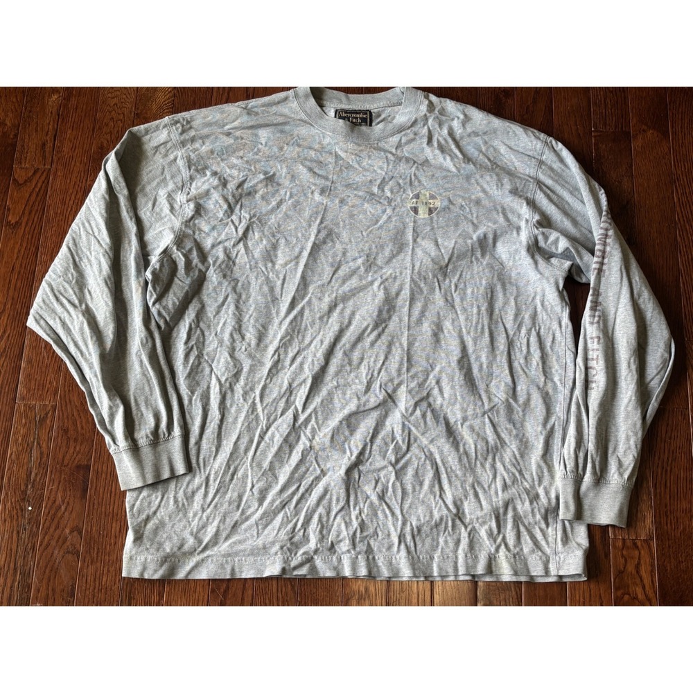 Abercrombie & Fitch Long Sleeve Shirt Men XXL Gray Y2K Graphic Logo A&F 1892